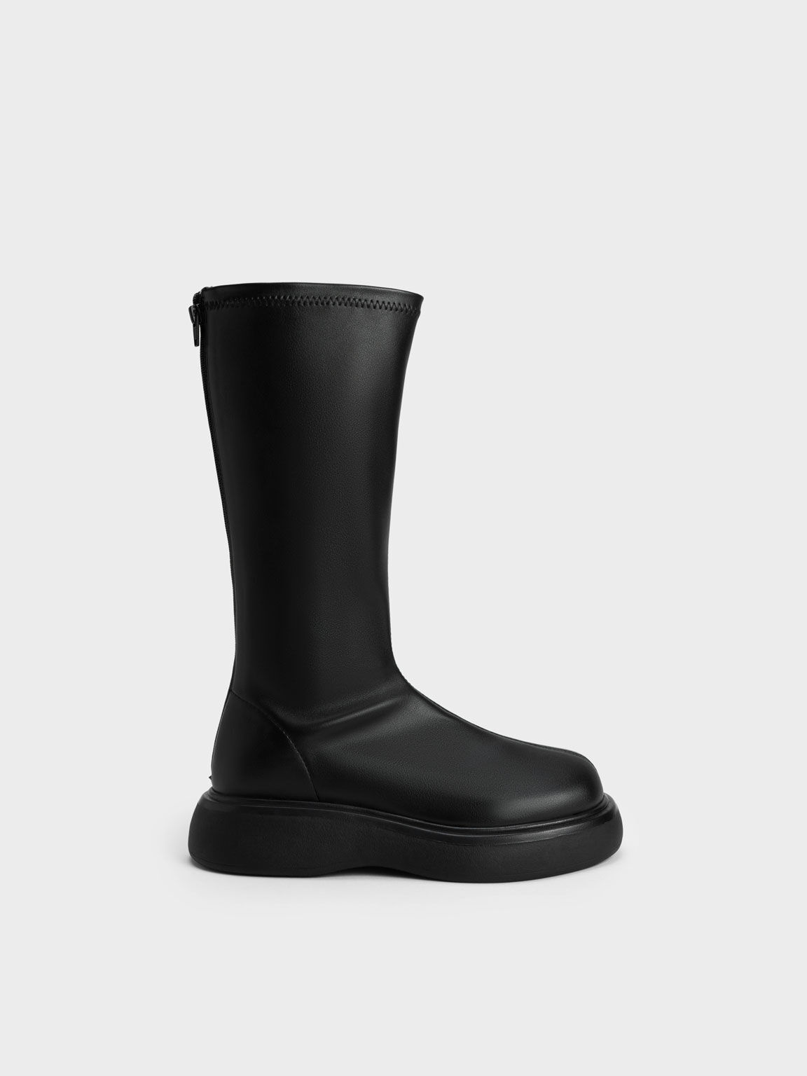 Chunky Sole Knee-High Boots, Black, hi-res