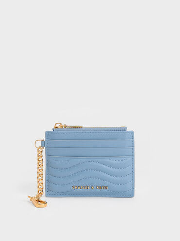 Aubrielle Stitch-Trim Zip Card Holder, Light Blue, hi-res