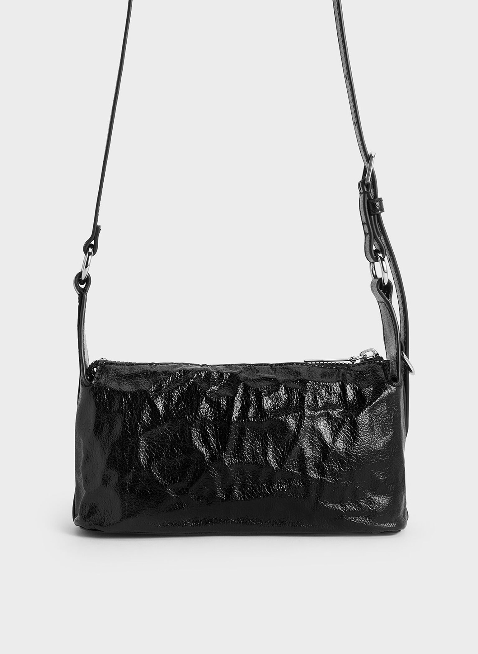 Lark Crinkle-Effect Shoulder Bag, Noir, hi-res