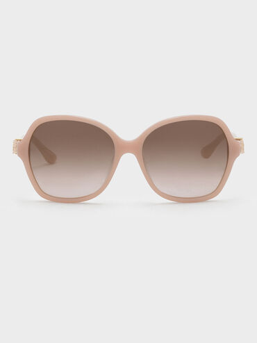 Embellished Butterfly Sunglasses, Pink, hi-res