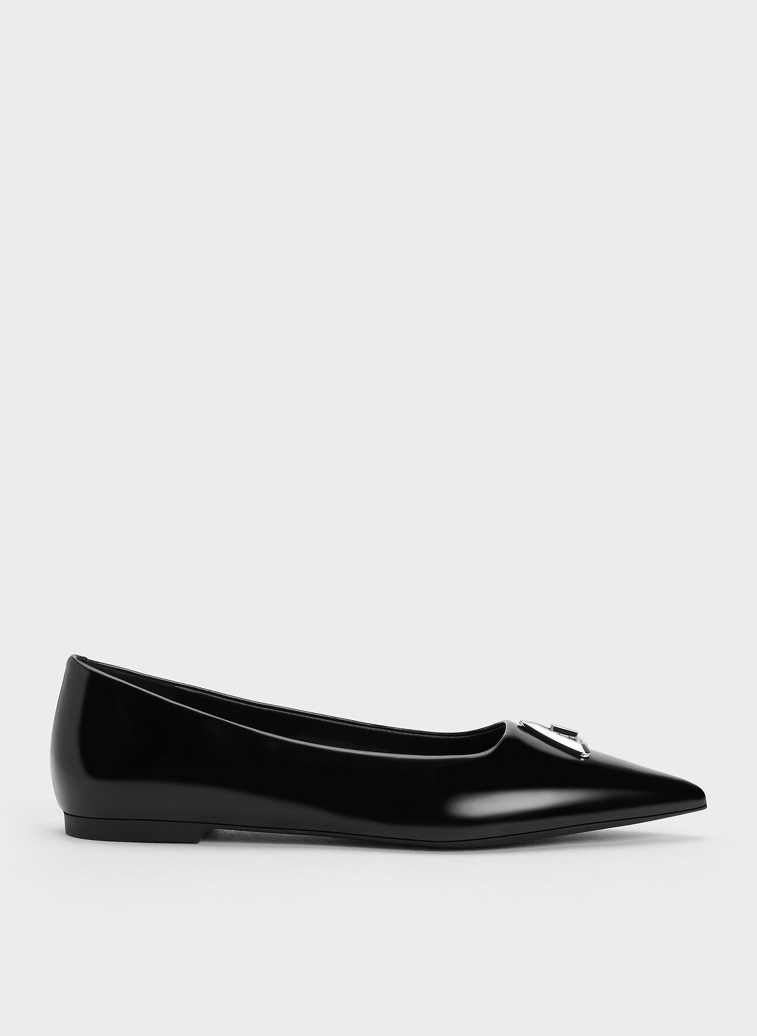 Black Boxed Trice Metallic Accent Pointed-Toe Flats - CHARLES & KEITH SG