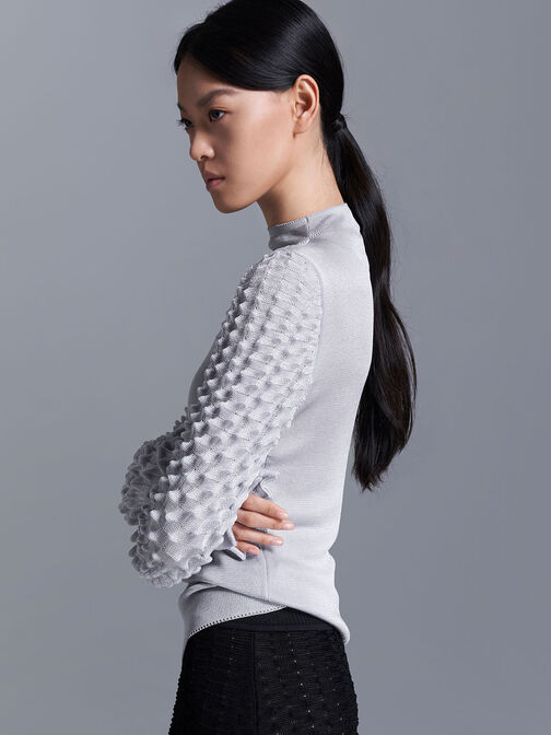 Spike Textured Long Sleeve Top, Grey, hi-res