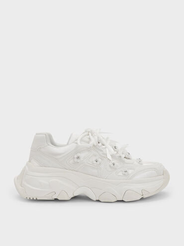 Gaskell Flower-Embellished Chunky Sneakers, White, hi-res