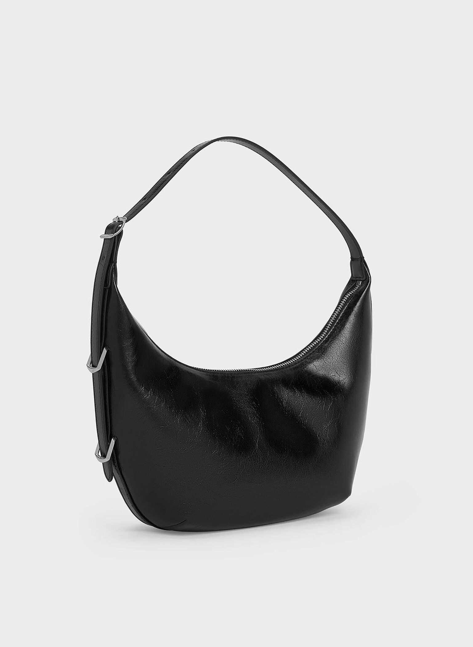 Bryna Curved Hobo Bag, Noir, hi-res