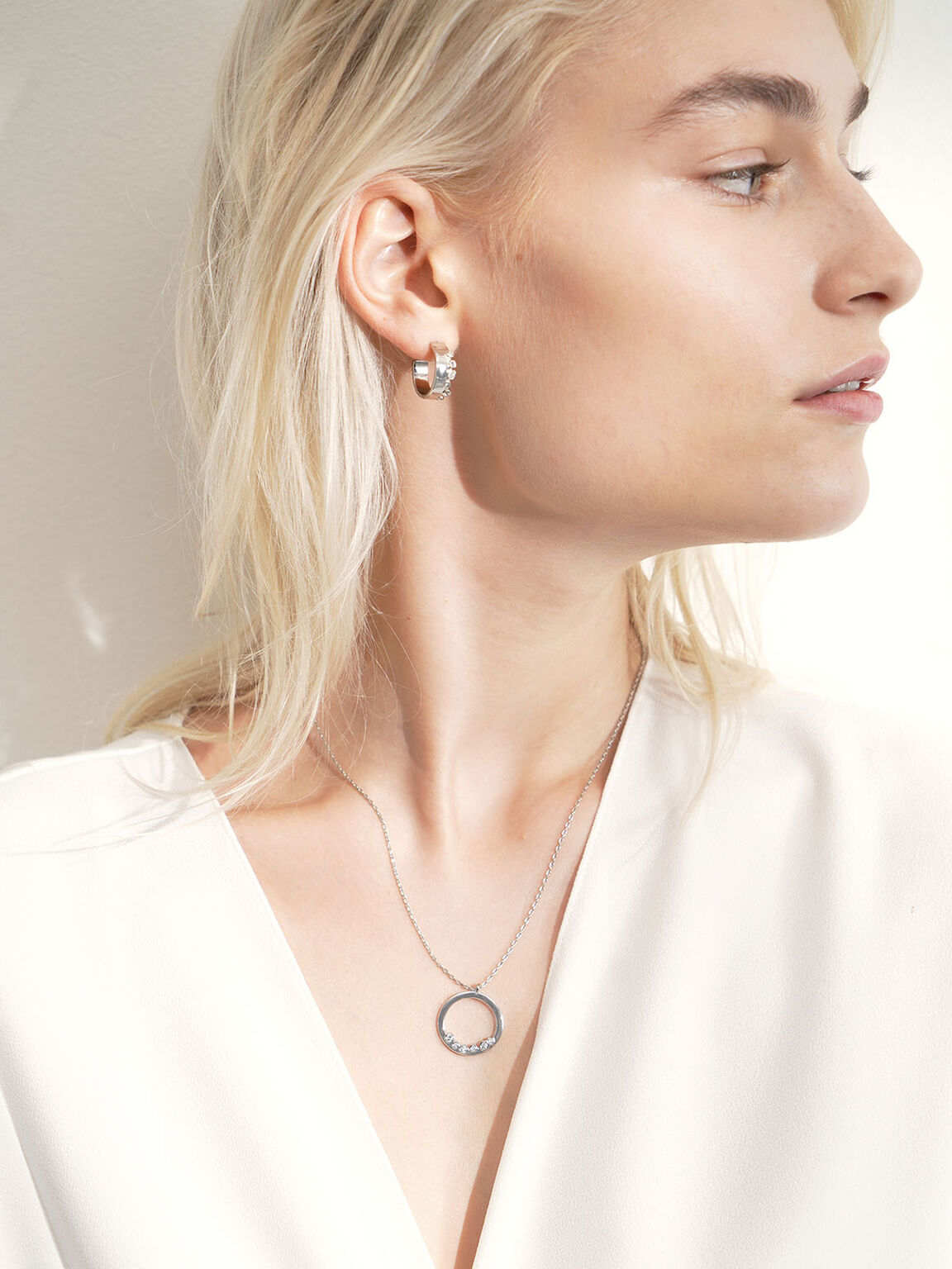 Swarovski® Crystal Studded Hoop Earrings, Silver, hi-res