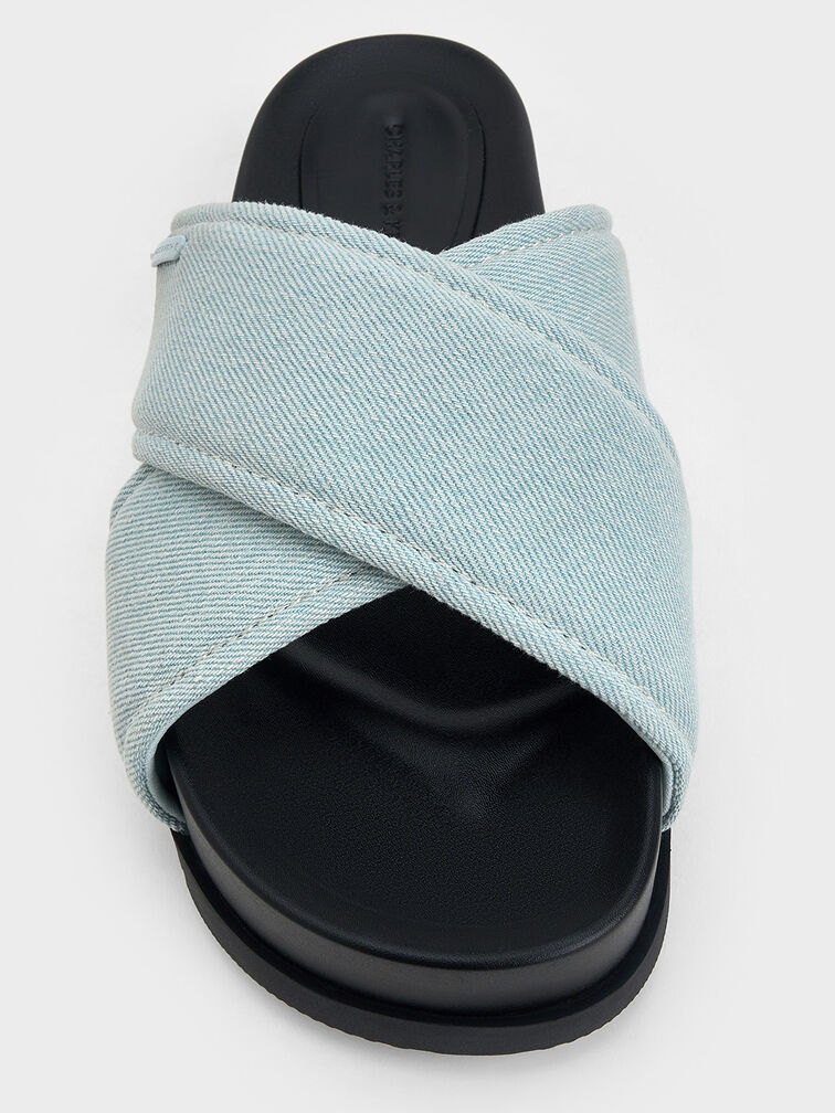 Denim Crossover-Strap Flatform Sandals, Light Blue, hi-res