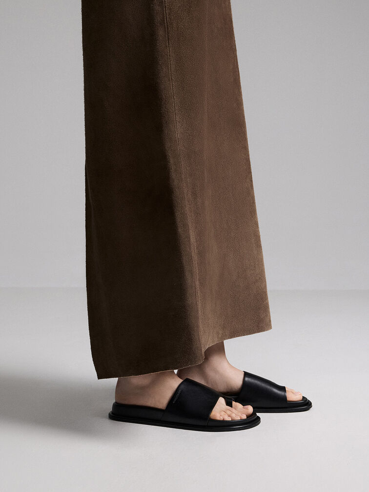 Sandalias planas con tiras anchas, Negro, hi-res
