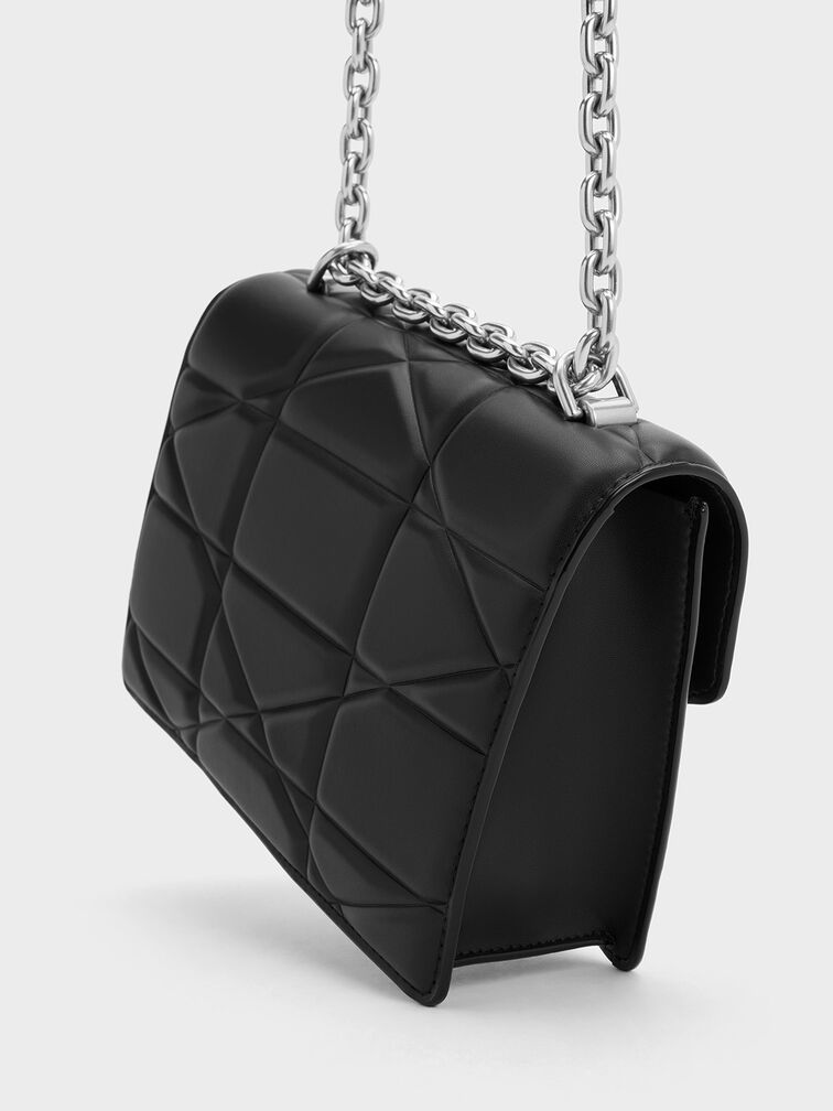 Blanche Chevron Chain Handle Bag, Noir, hi-res