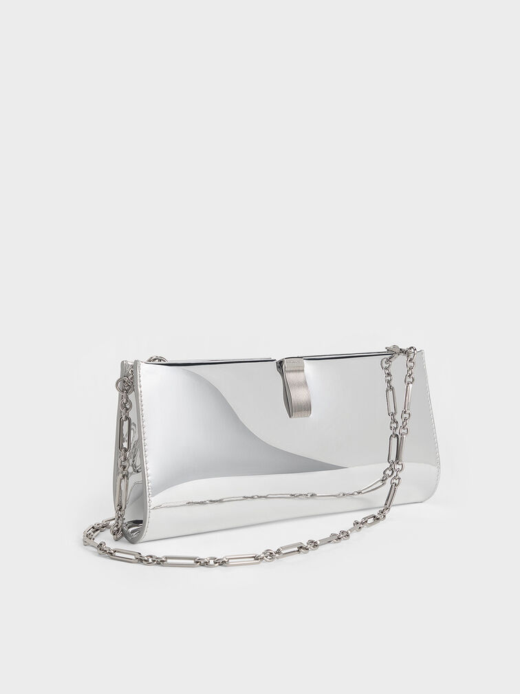 Wisteria High-Shine Metallic-Accent Clutch, Silver, hi-res