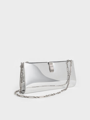 Wisteria High-Shine Metallic-Accent Clutch, Silver, hi-res