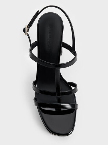 Sandalias de charol con plataforma y tira en T, Charol negro, hi-res