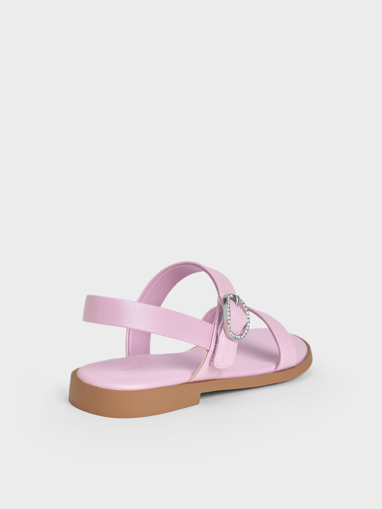 Girls' Pearlescent Crystal-Buckle Double-Strap Slingback Sandals, Blush, hi-res