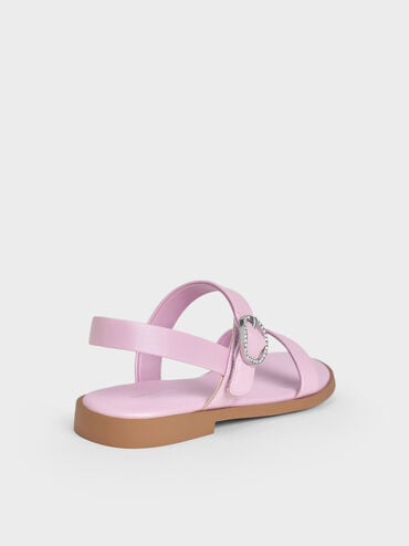 Girls' Pearlescent Crystal-Buckle Double-Strap Slingback Sandals, Blush, hi-res