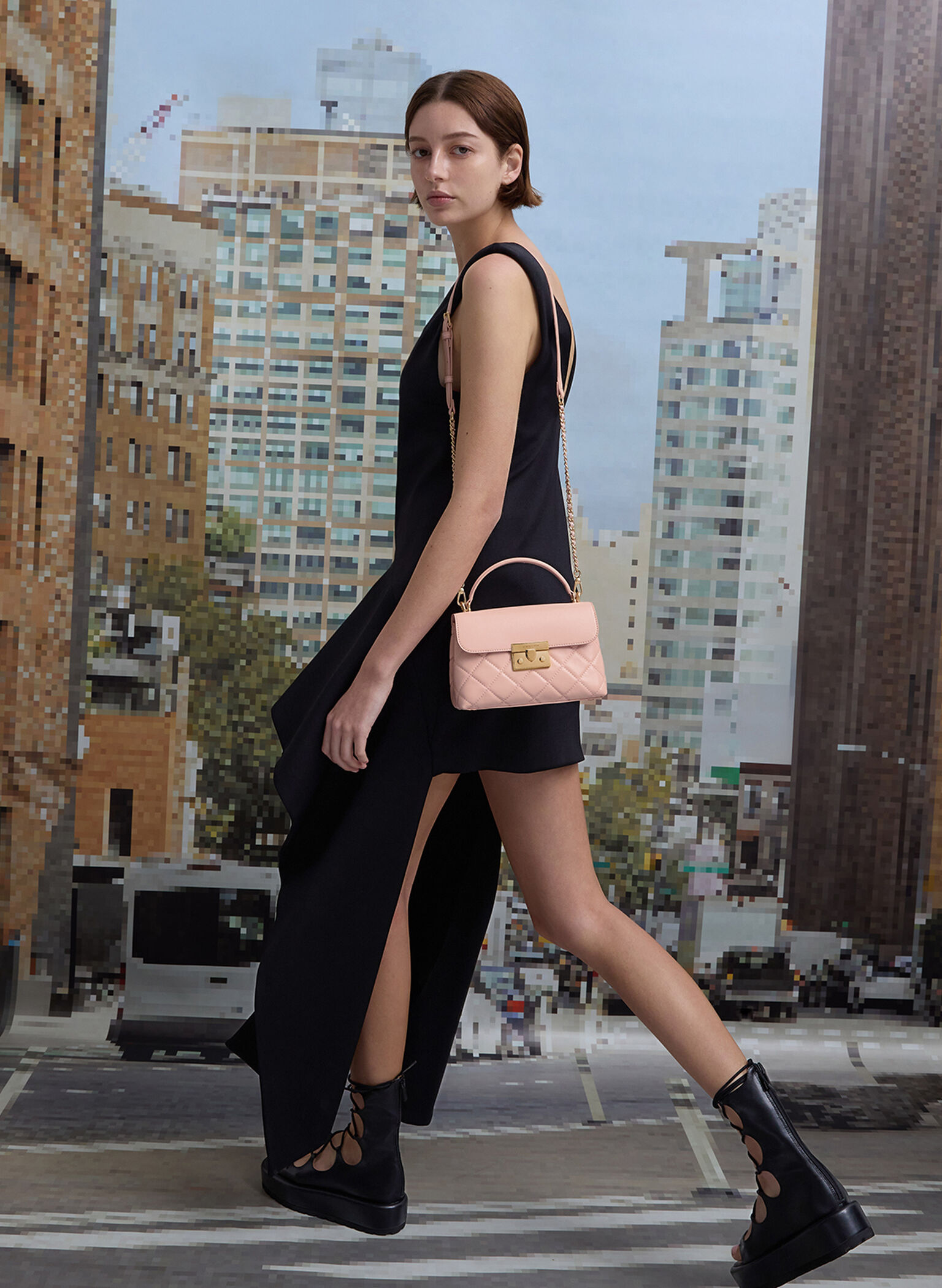 Alva Quilted Top Handle Bag, Light Pink, hi-res
