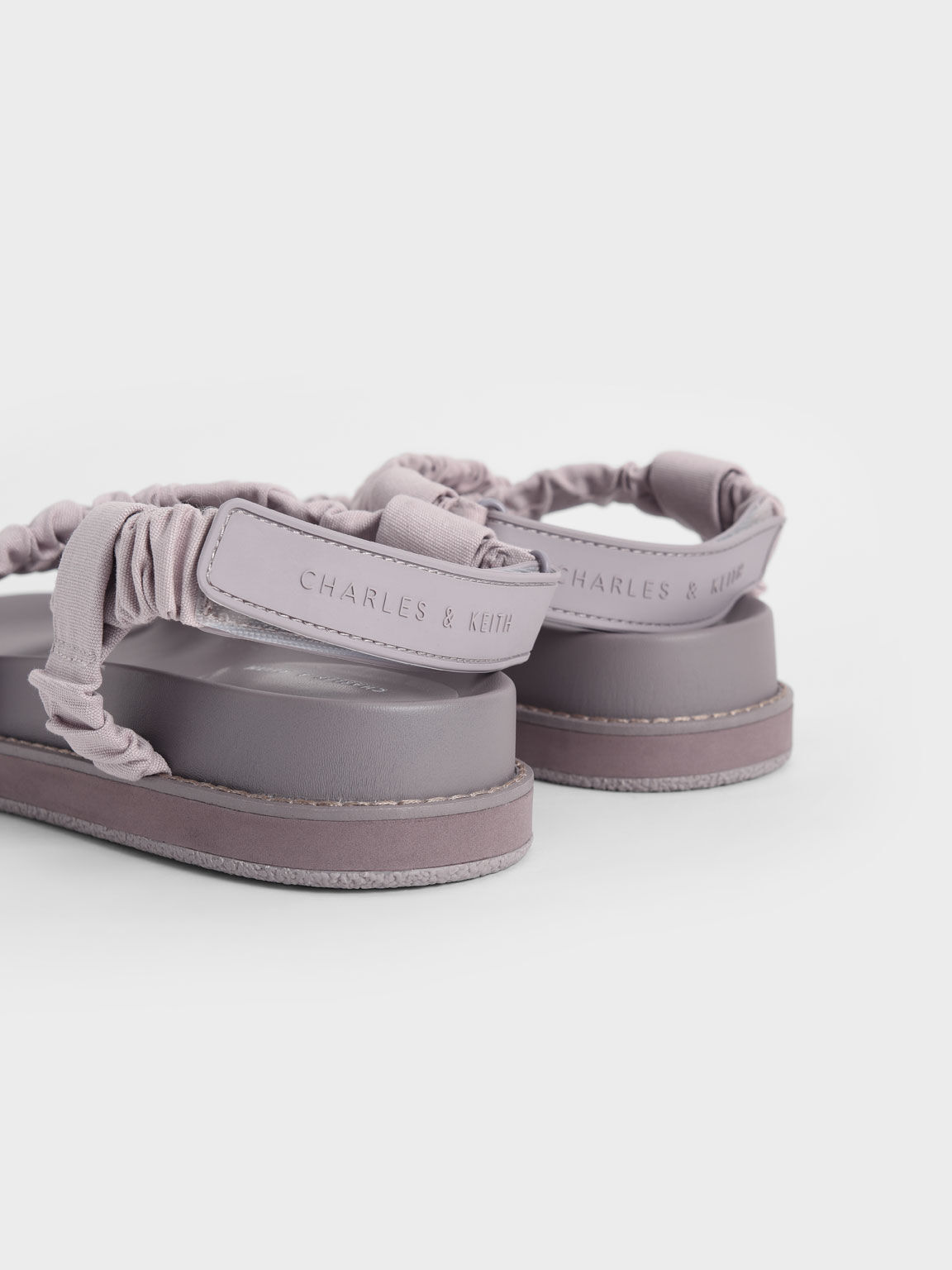 Canvas Ruched Crossover Sandals, Lilac, hi-res