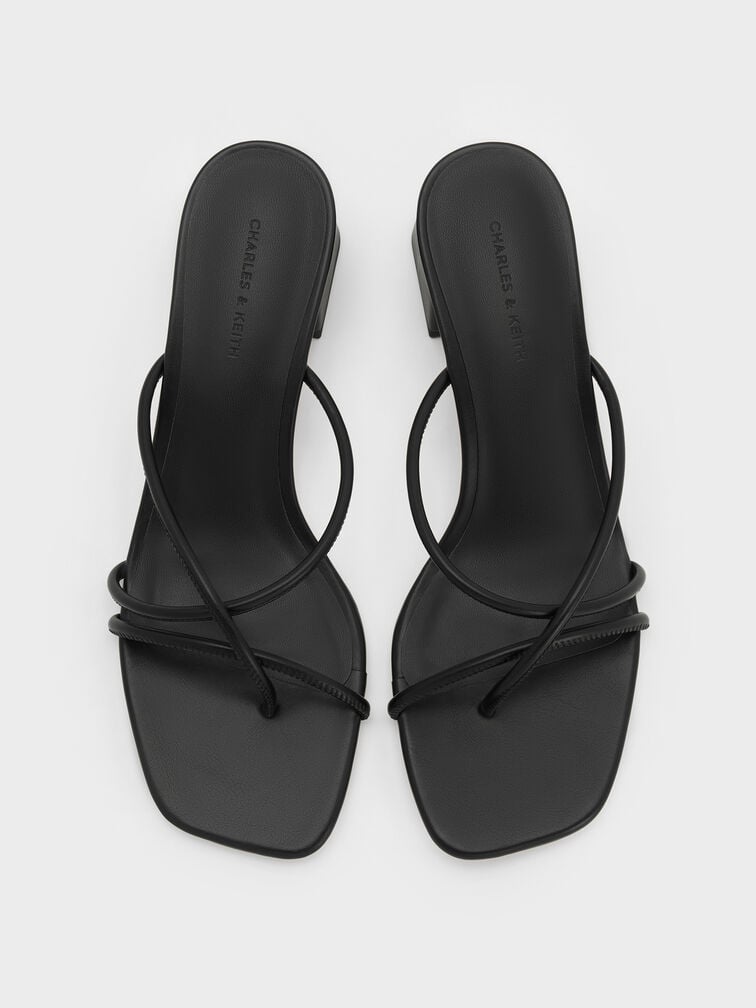 Strappy Toe-Ring Block-Heel Sandals, Black, hi-res