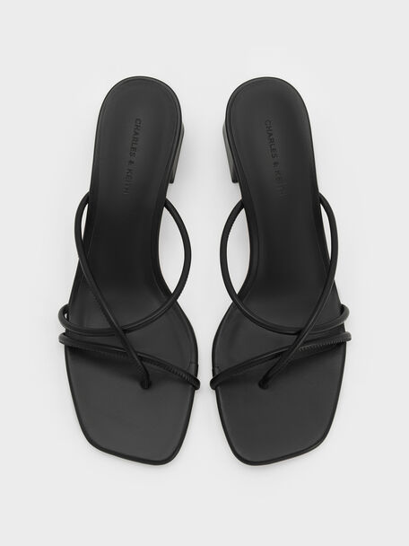 Strappy Toe-Ring Block-Heel Sandals, Black, hi-res