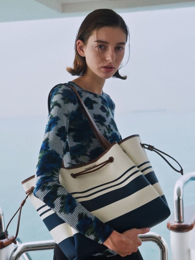 Hanya Canvas Striped Drawstring Tote Bag, Multi, hi-res