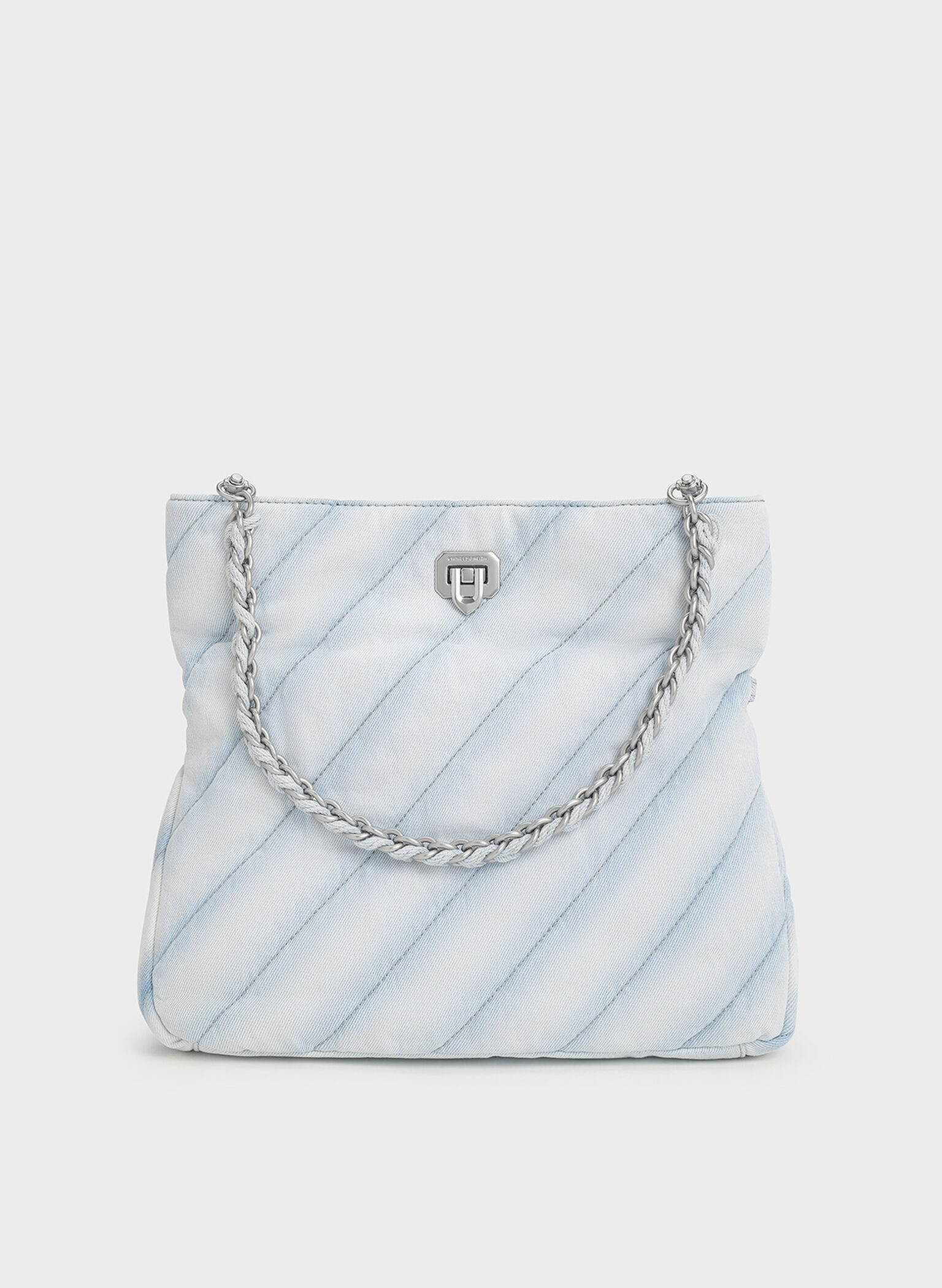 Fawn Denim Panelled Chain-Handle Shoulder Bag, Light Washed Denim, hi-res