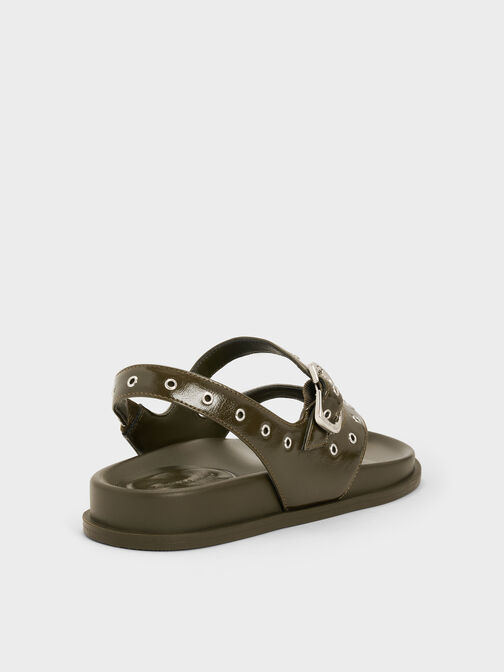 Grommet Thong Slingback Sandals, Olive, hi-res