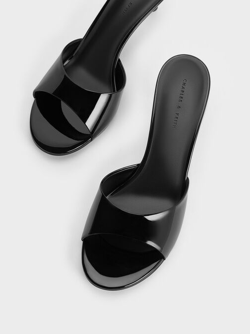 Patent Slant Heel Mules, Black Patent, hi-res