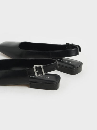 Square Toe Slingback Ballerina Flats, Black, hi-res