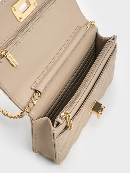 Cressida Quilted Push-Lock Clutch, Taupe, hi-res