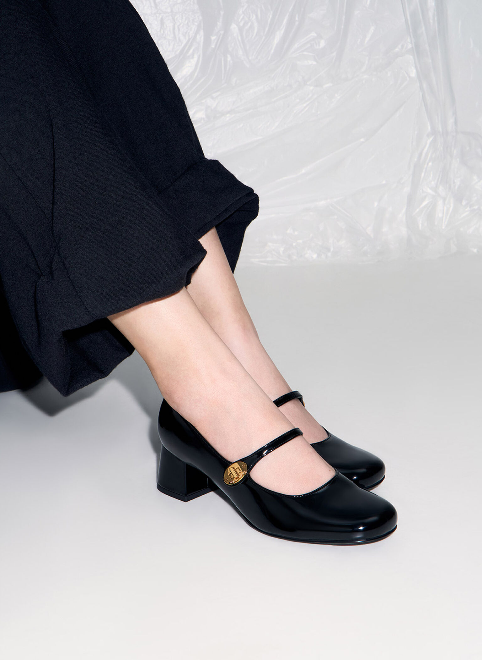 Hettie Patent Metallic-Buckle Block-Heel Mary Janes, Black Patent, hi-res