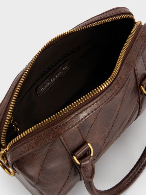 Philomena Panelled Chain-Handle Bowling Bag, Distressed Coffee, hi-res