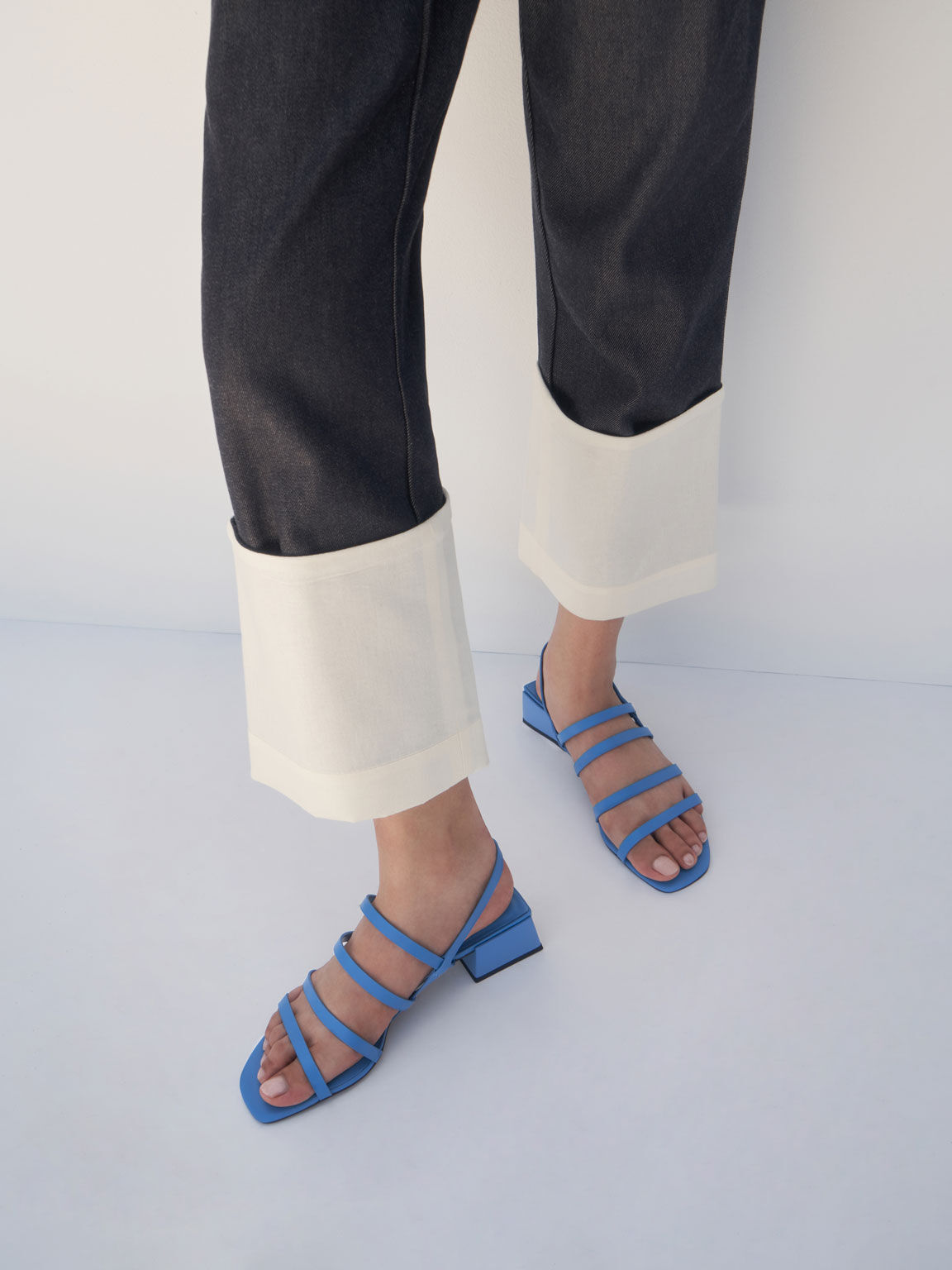 Strappy Geometric Slingback Sandals, Blue, hi-res