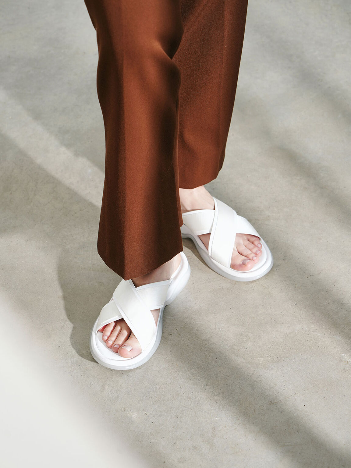 Grosgrain Slide Sandals, White, hi-res