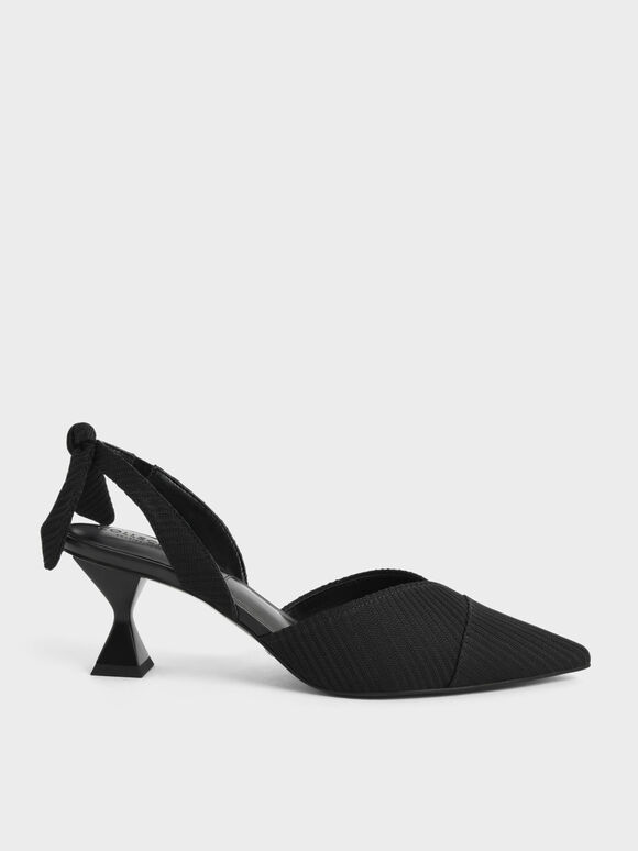 Knotted Recycled Polyester Sculptural Heel Pumps, Black, hi-res