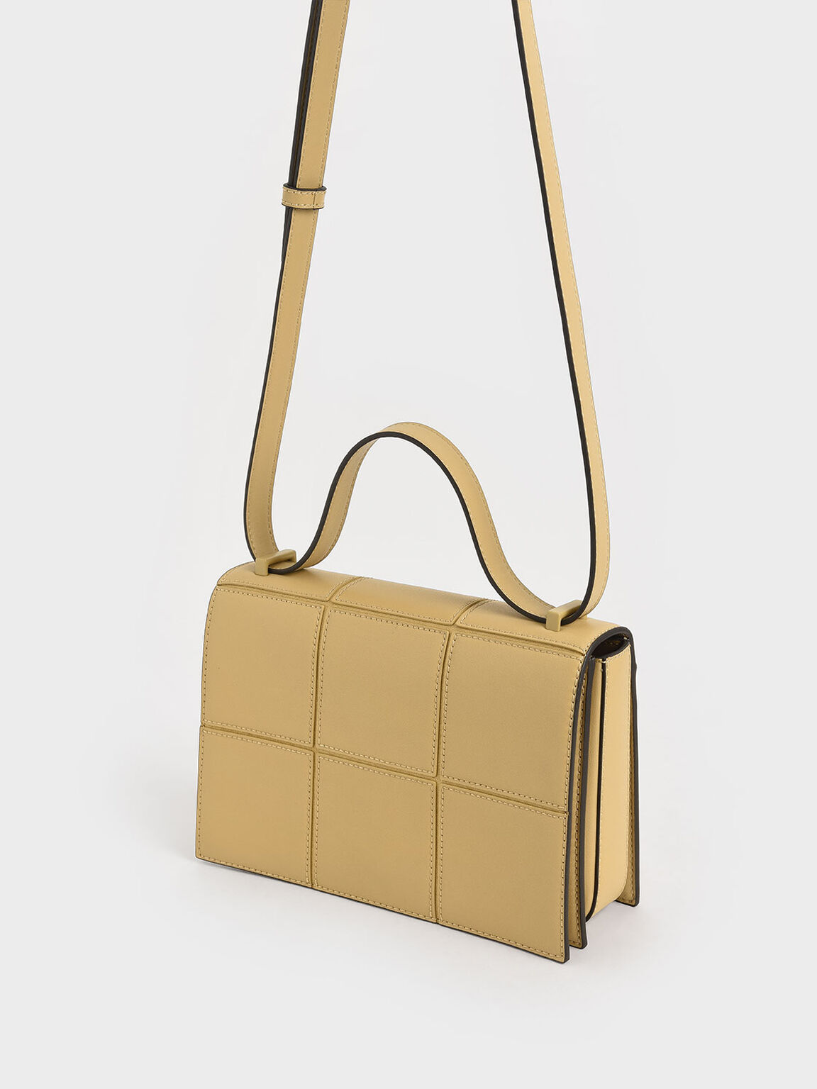 Textured Panelled Shoulder Bag, Yellow, hi-res