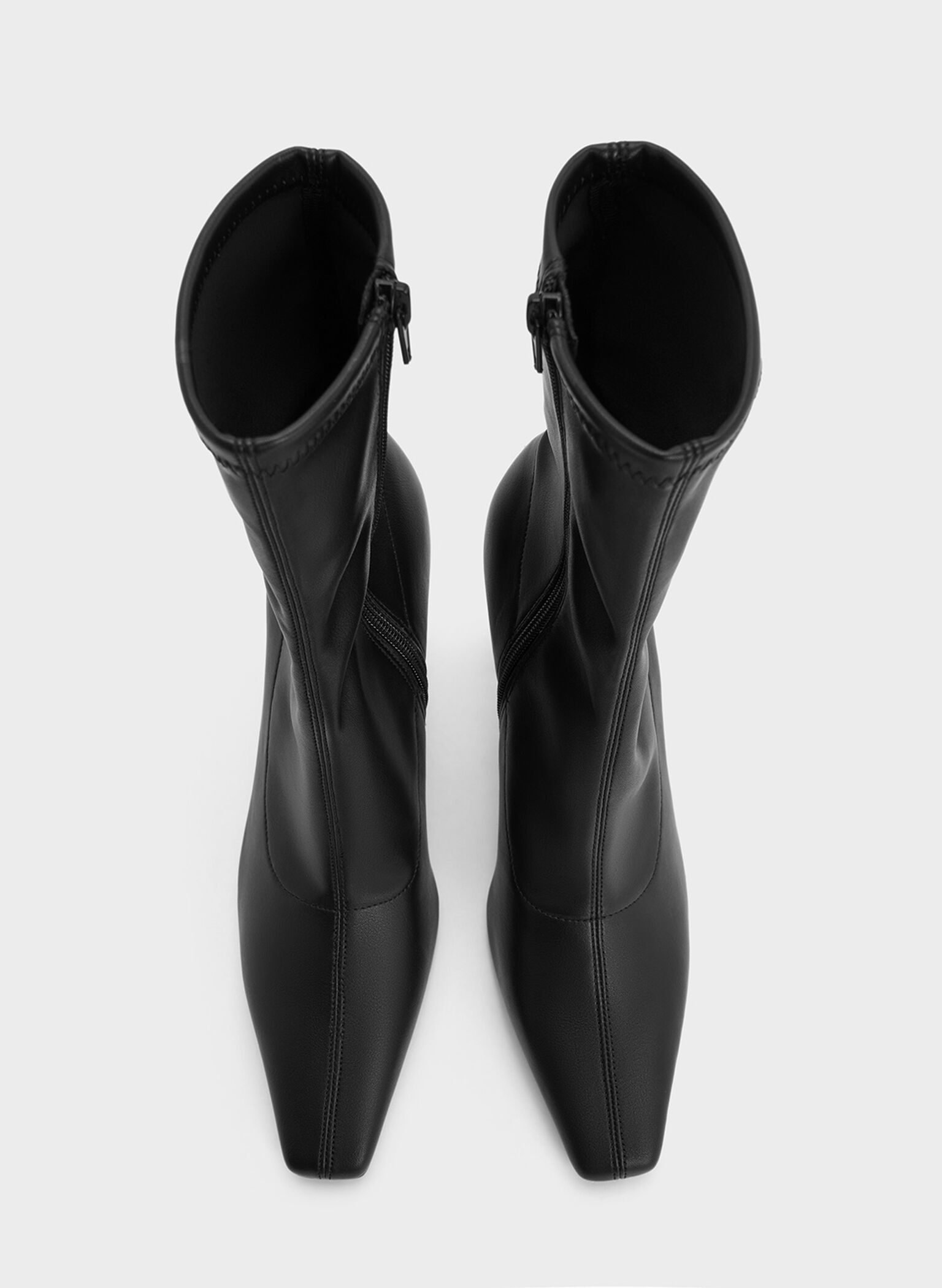 Elongated Square-Toe Ankle Boots, Black, hi-res