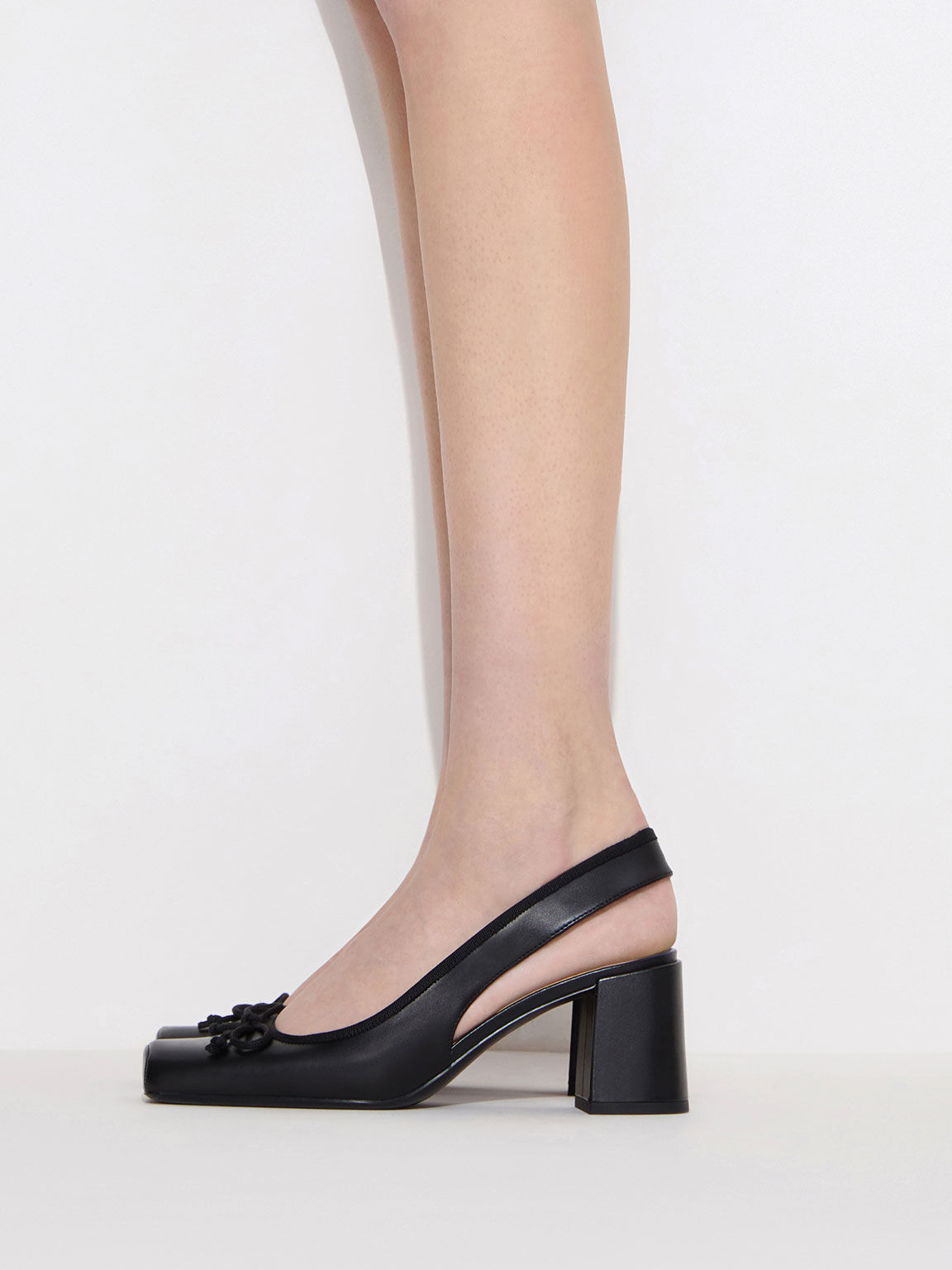 Bow Slingback Pumps, Black, hi-res
