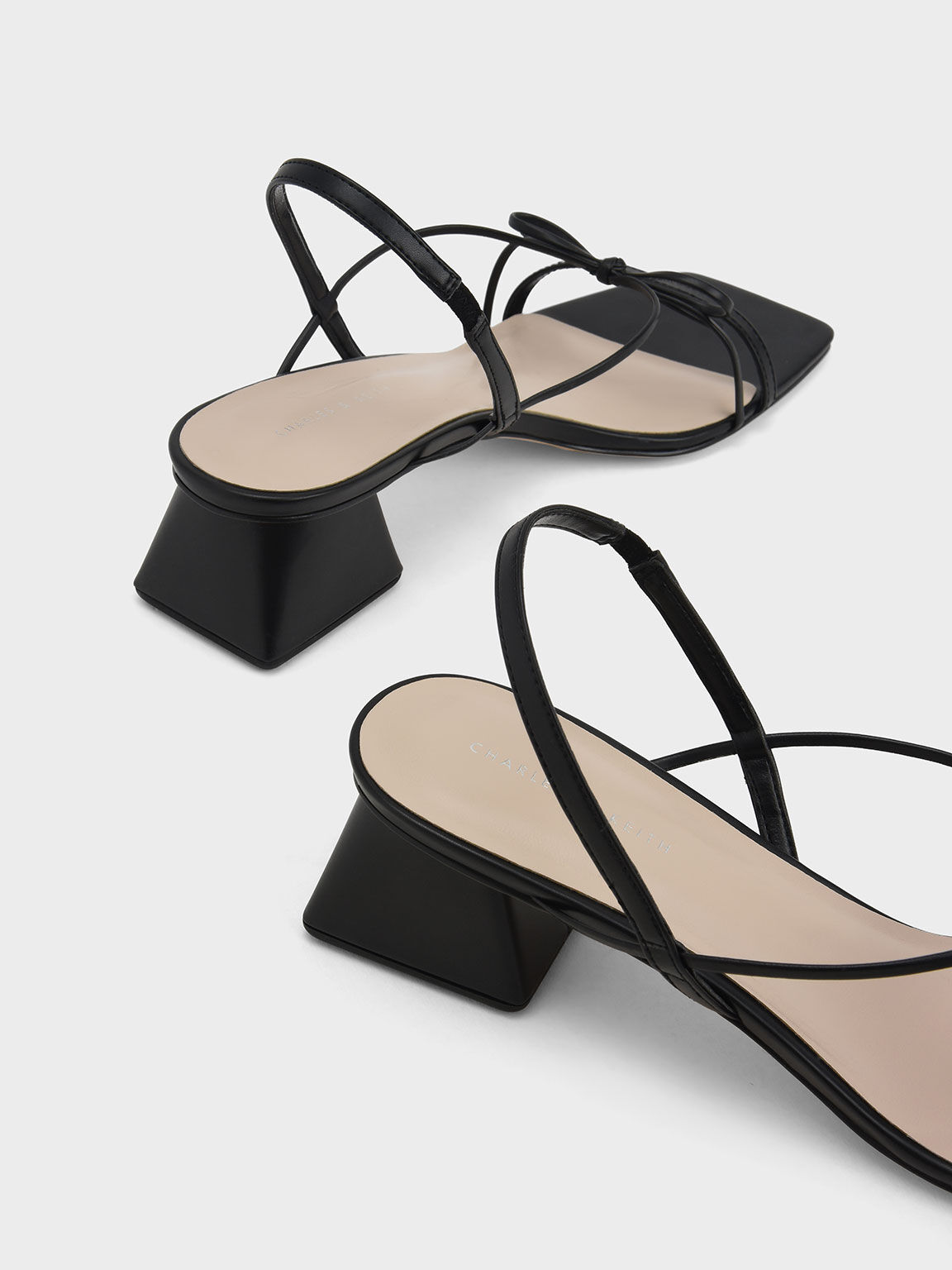 Strappy Bow Slingback Sandals, Black, hi-res