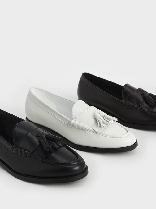 Tassel Penny Loafers, White, hi-res