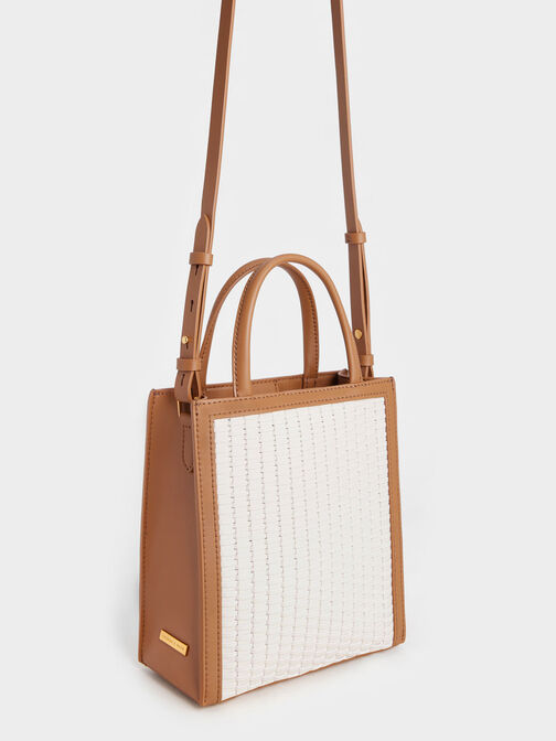 Woven Double Handle Tote Bag, Chocolate, hi-res