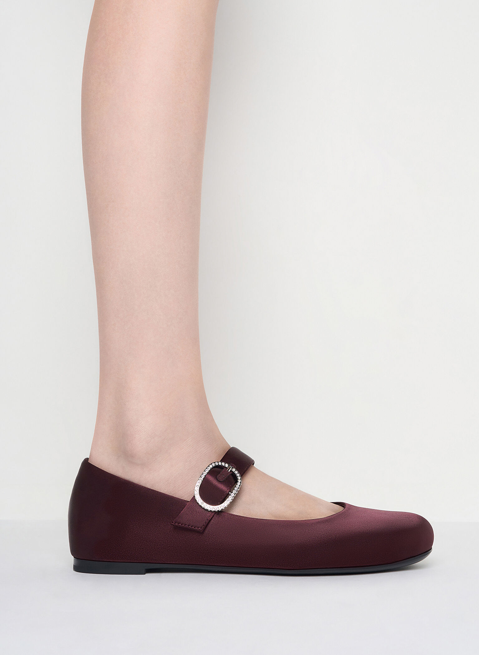 Jannie Satin Crystal-Buckle Mary Janes, Burgundy, hi-res