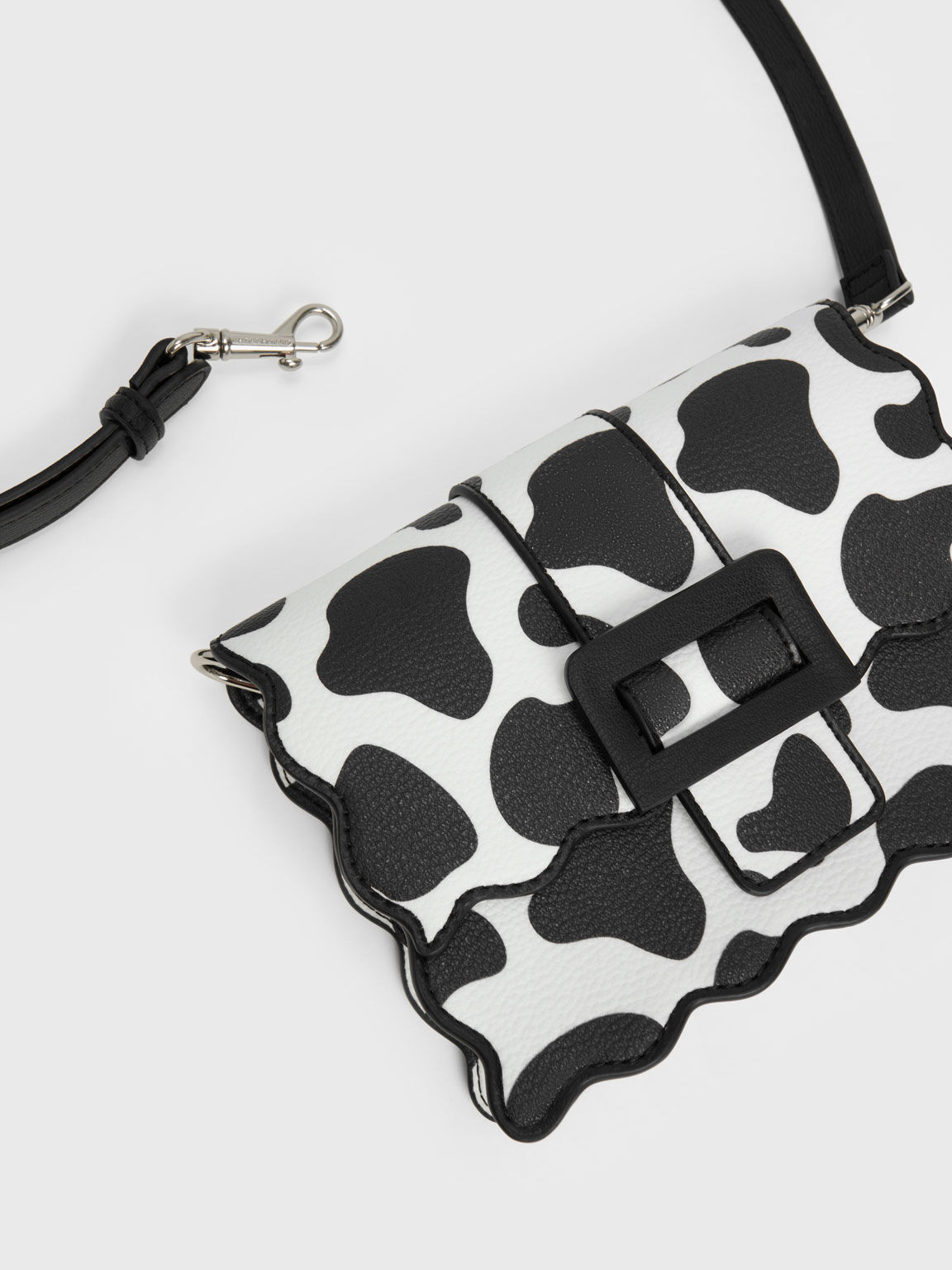 Waverly Cow Print Scallop-Trim Bag, Chalk, hi-res