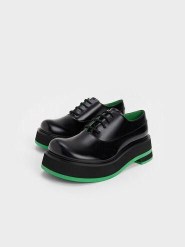 Striped Platform Oxfords, Black, hi-res