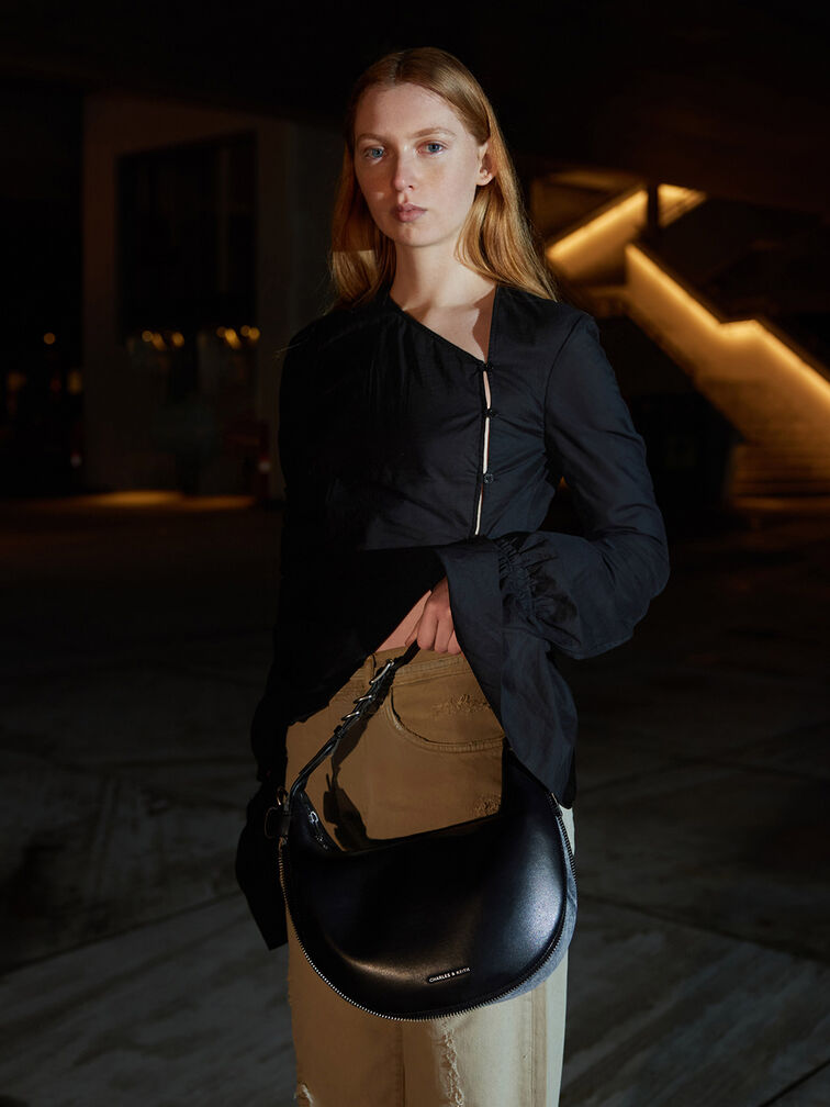 Saskia Crescent Hobo Bag, Noir, hi-res