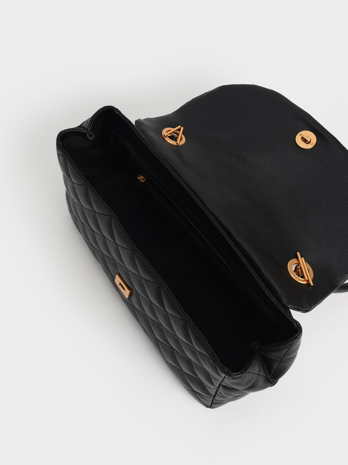 Black Chain Link Quilted Top Handle Bag CHARLES & KEITH International