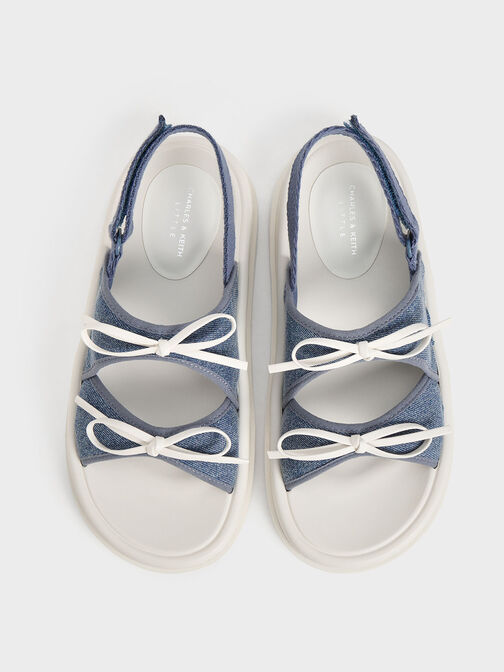 Girls' Denim Double Bow Sandals, Denim Blue, hi-res