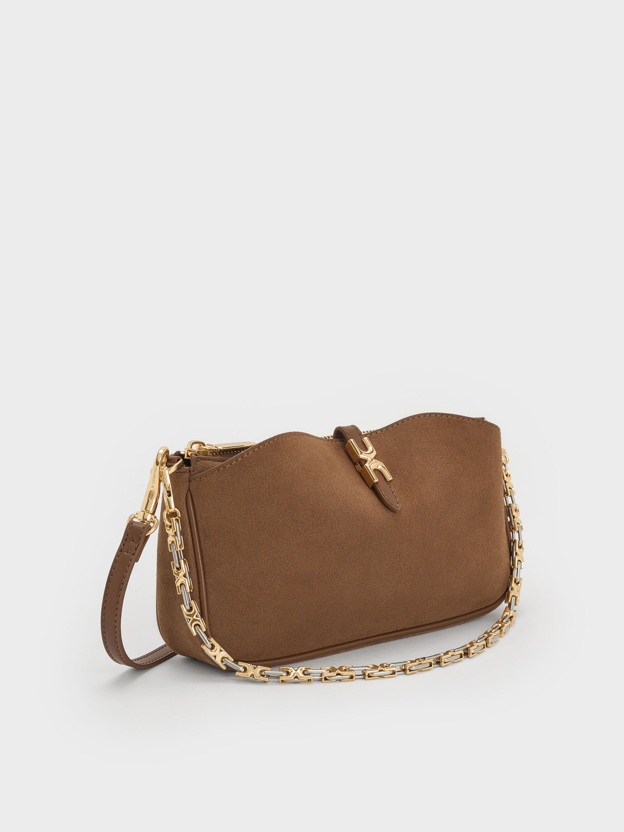 Mocha Brown Adalyn Recycled Suede Metallic-Buckle Chain
