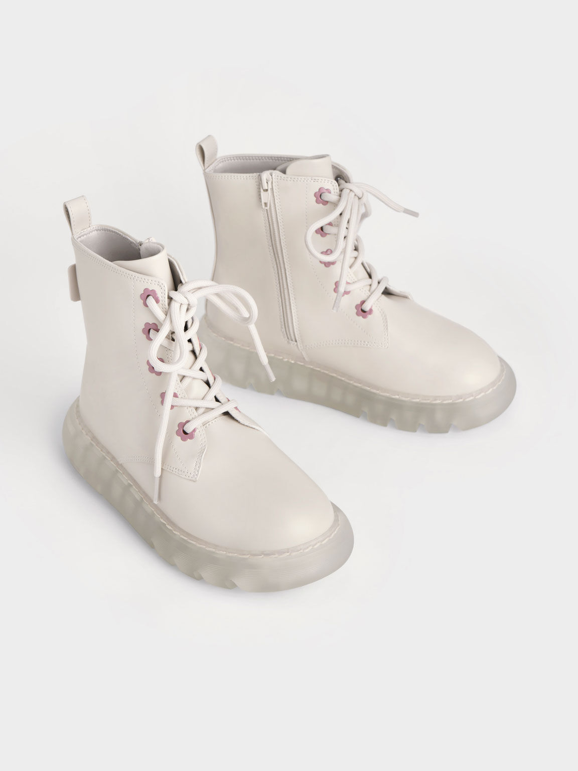 Girls' Patent Lace-Up Boots, Chalk, hi-res