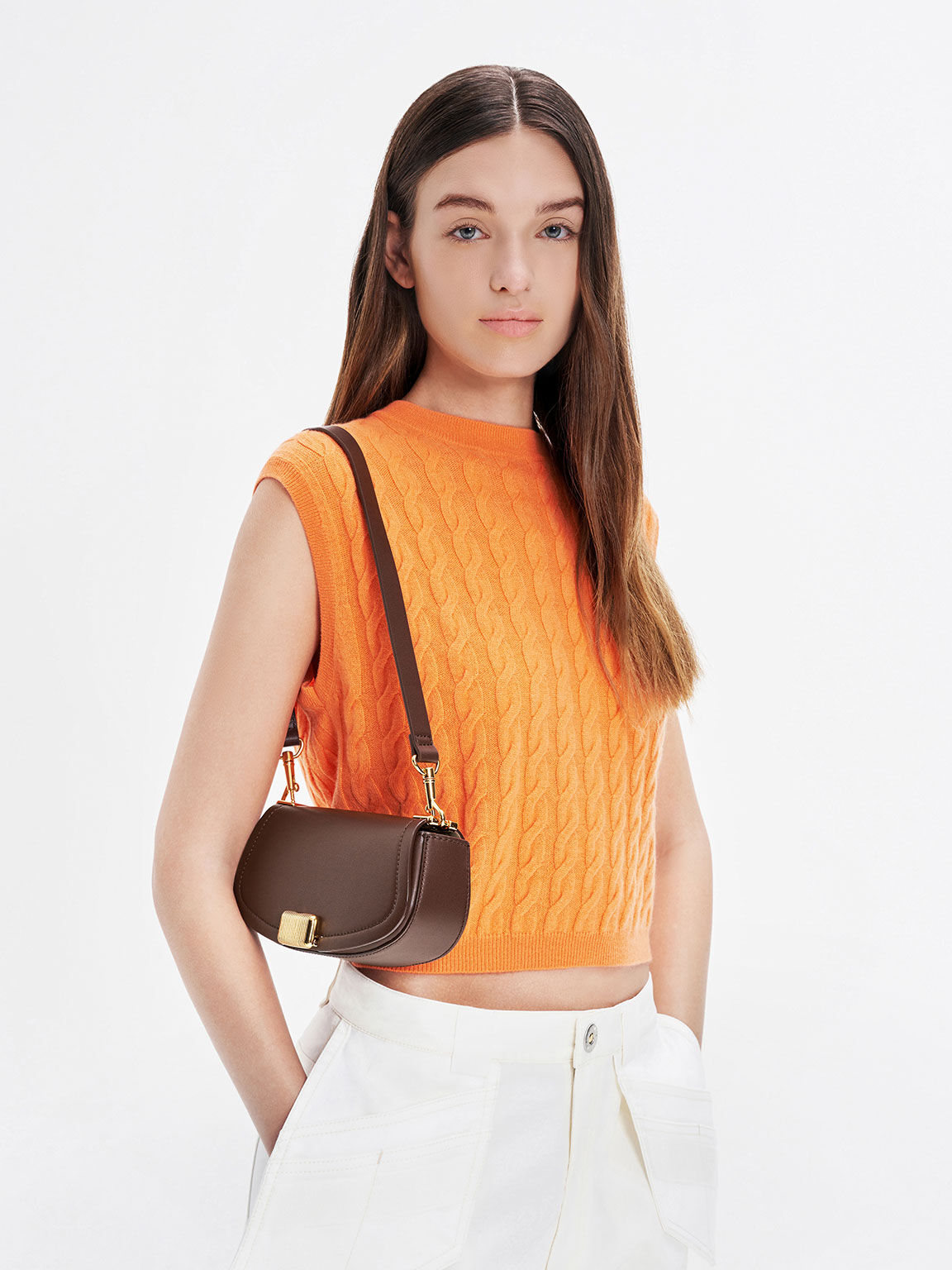 Sonnet Two-Tone Chain Handle Shoulder Bag, Dark Brown, hi-res