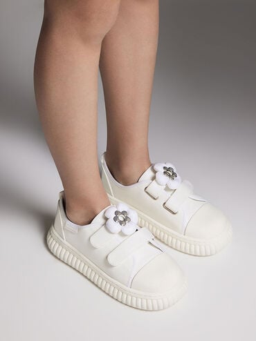 兒童小花厚底休閒鞋, 白色, hi-res