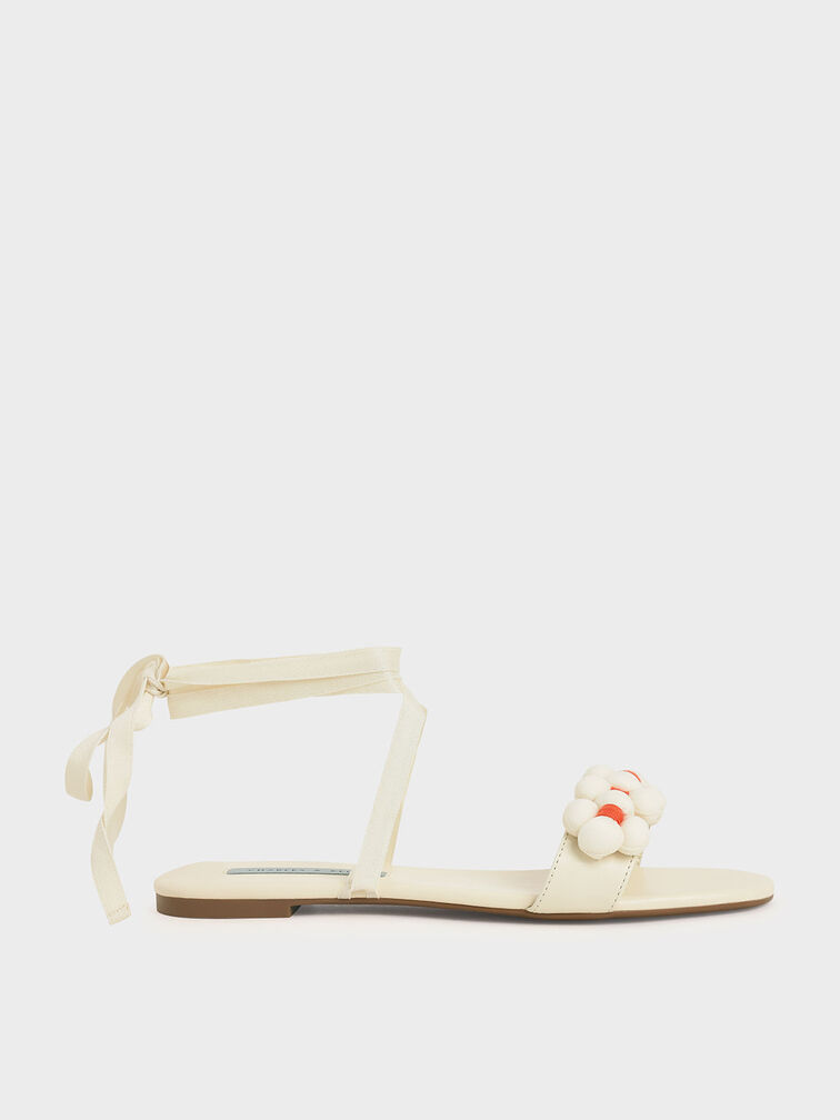 Pom Pom Tie-Around Sandals, Chalk, hi-res