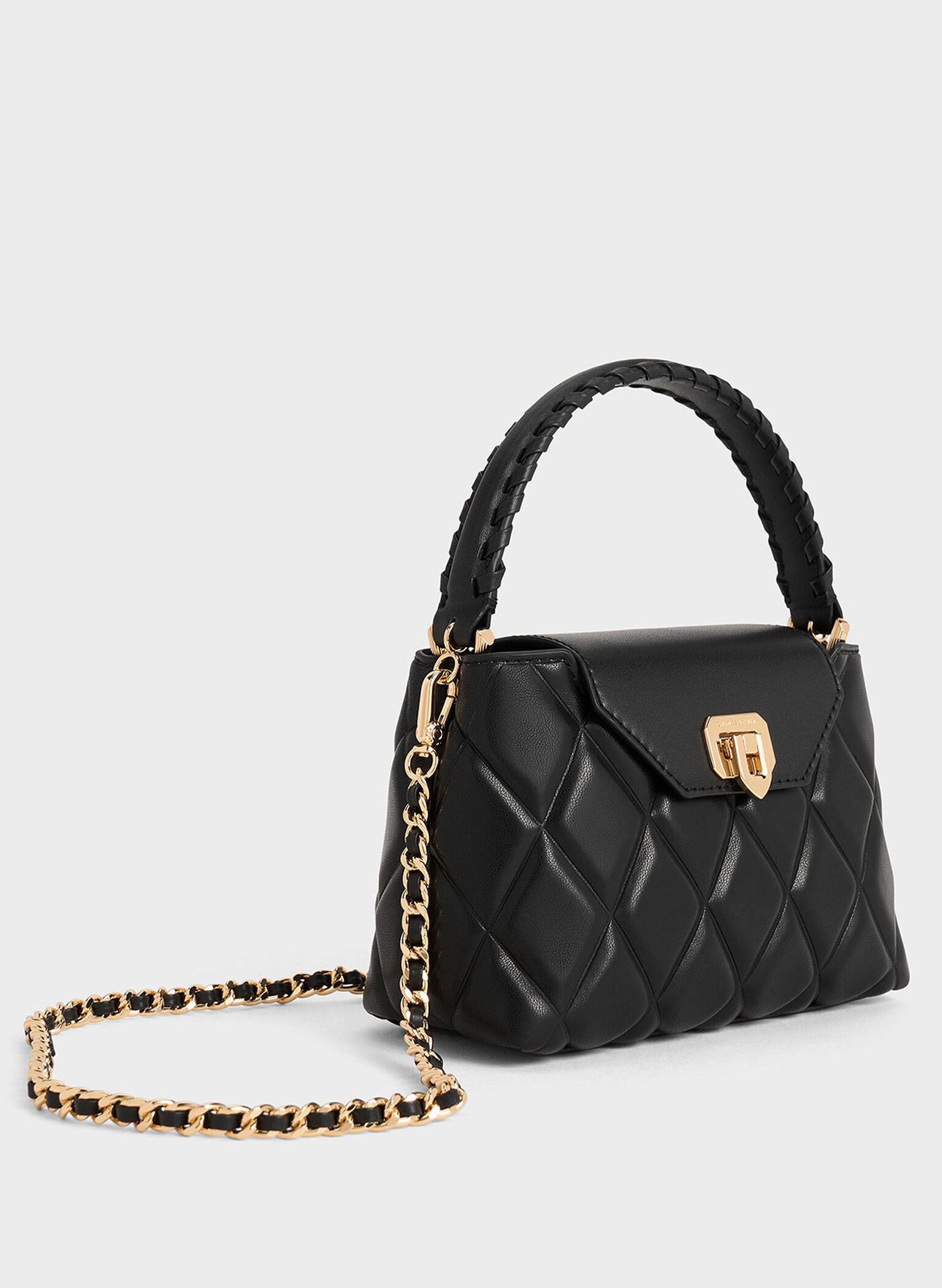 Arwen Quilted Braided-Strap Top Handle Bag, Black, hi-res